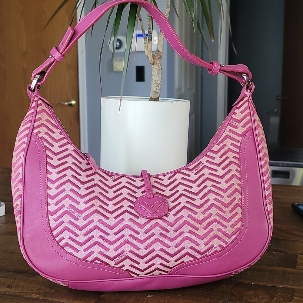 Via Spiga 90's Vintage Crescent Hot Barbie Pink Fushia Logo Hobo Shoulder Bag